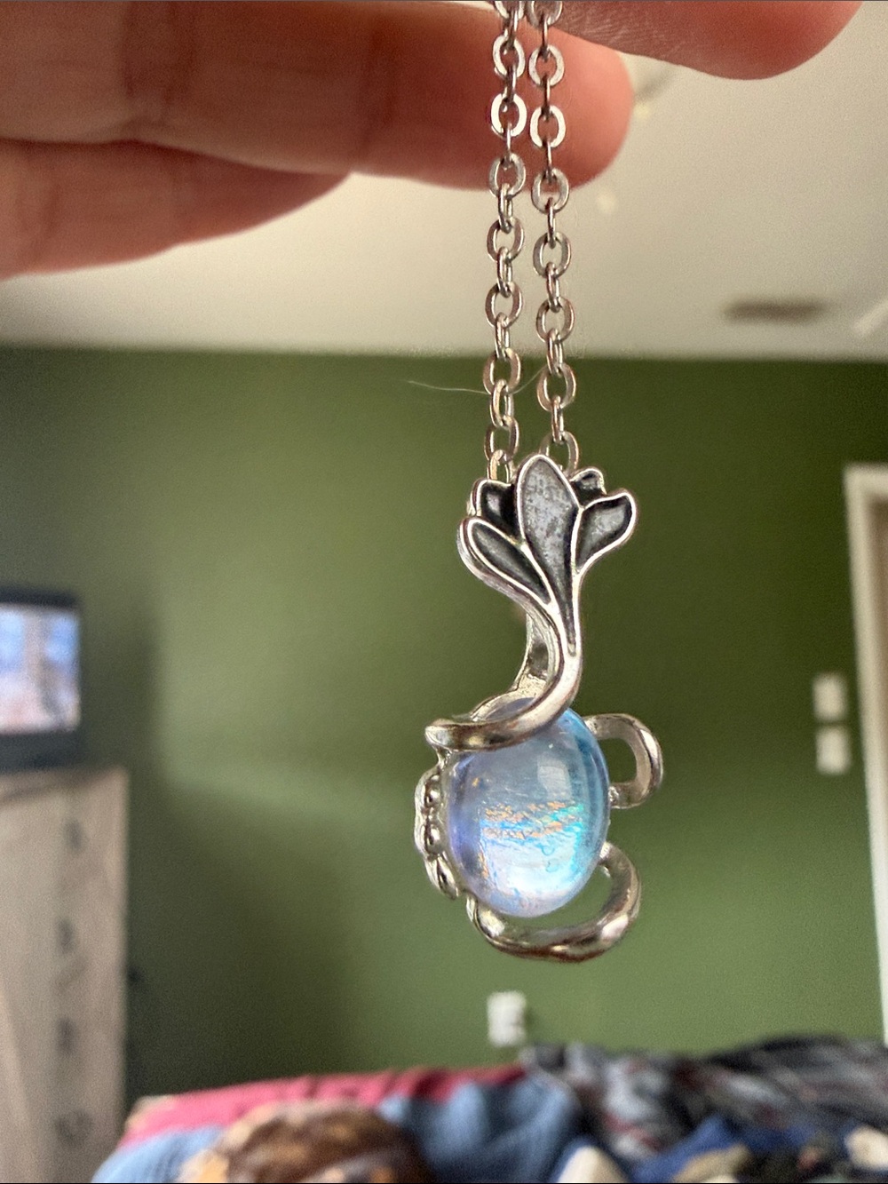 Silver-Tone Blue Opalescent Pendant Necklace - Women Jewelry